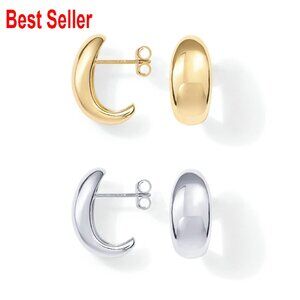 Gold Dome Huggie Hoop Earrings Sterling Silver Post Minimal Chic